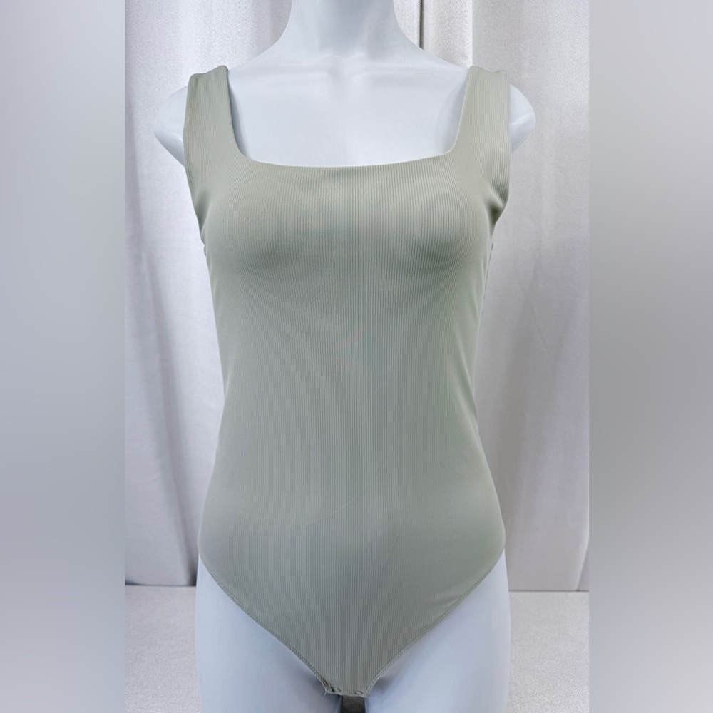 LOFT versa Ribbed Square Neck Sleeveless Bodysuit - Sage Green